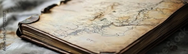 Fototapeta An antique map book showcasing intricate designs and vintage craftsmanship, perfect for history enthusiasts and collectors.