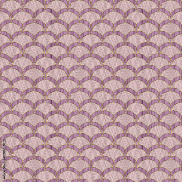 Fototapeta Mosaic, inlay. Illustration in stained glass style. Oriental pattern. Art deco. Repeating regular pattern. Arcs seamless pattern. Texture for textile, carpeting, clothes.  For package, wallpaper.