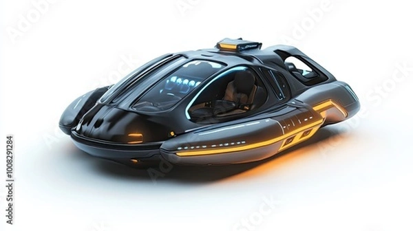 Fototapeta Futuristic Black and Silver Personal Vehicle with Glowing Lights