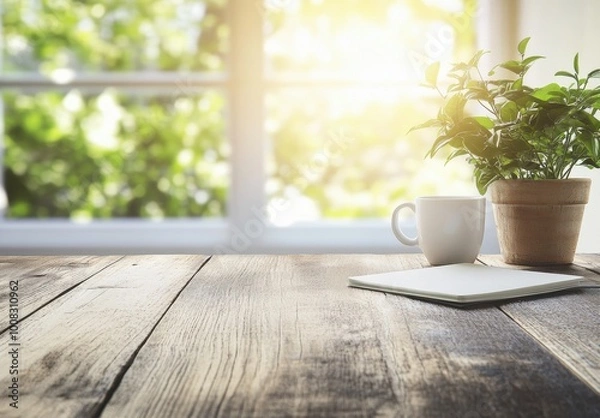 Fototapeta Wooden Table Sunlight.