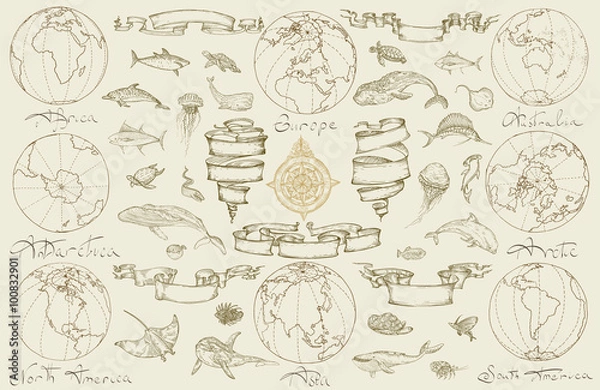 Obraz Sea travel with retro ships.