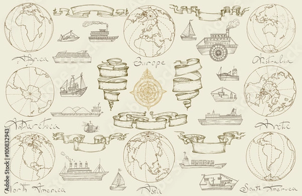 Obraz Podróż morska statkami retro.