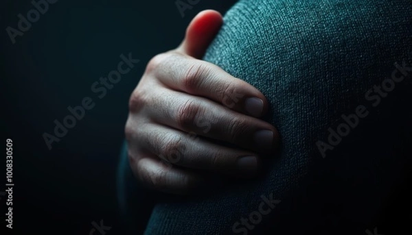 Obraz A close-up of a hand gently resting on a shoulder, representing comfort and support.