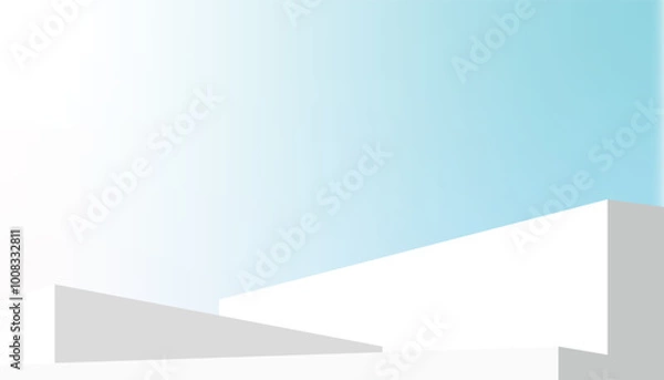 Fototapeta Sky Blue,Sunlight Background,White Podium Platform Step,Minimal 3d Display for Summer Cosmetic Product Presentation Banner Design,Vector Scene Landscape