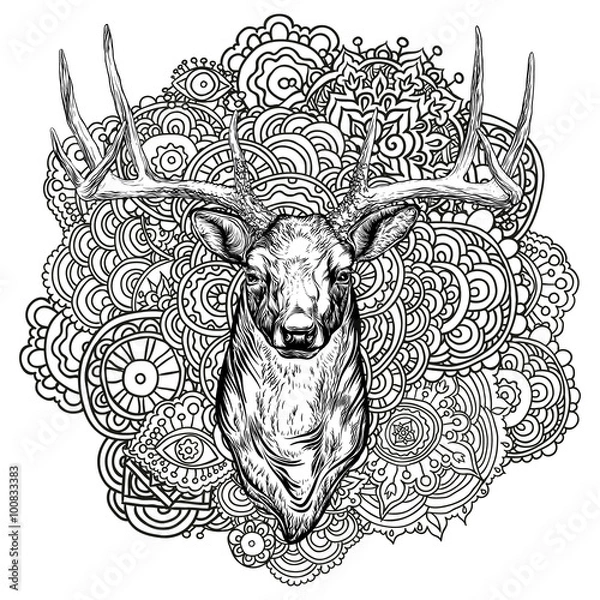 Obraz  Horned deer with ornament. 