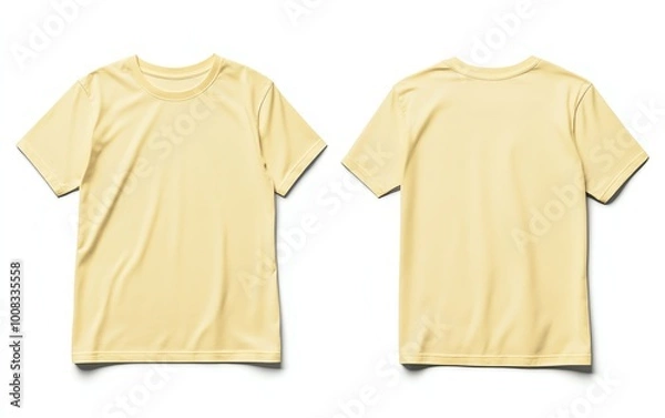 Fototapeta Front and back view mockup of a plain pastel pink tshirt on a white background, displayed side by side, smooth texture, realistic shadow effects, minimalistic design, sharp edges