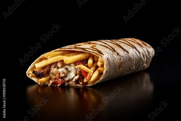 Fototapeta Grilled Beef Wrap with Fries and Cheese. Generative AI.