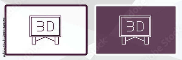 Fototapeta 3 dimension screen outline icon. Linear vector from cinema concept. Thin line white and black 3 dimension screen icon isolated on white and dark background