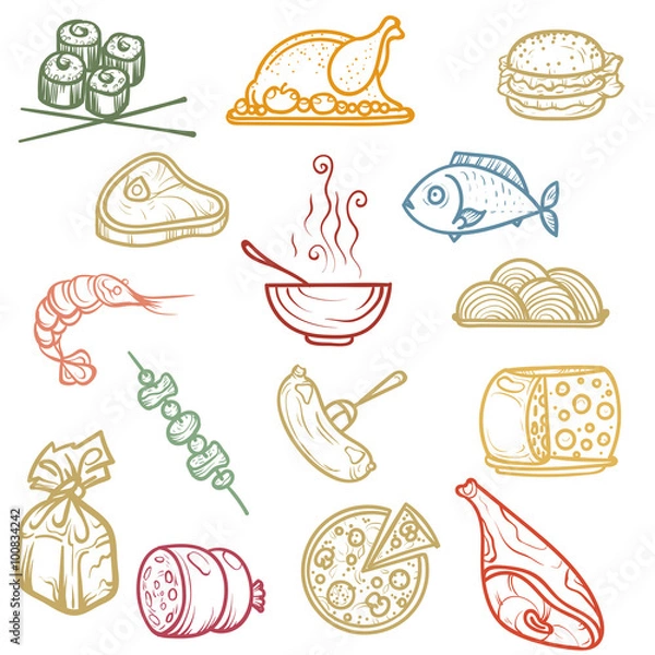 Obraz Hand drawing.Color icons products .