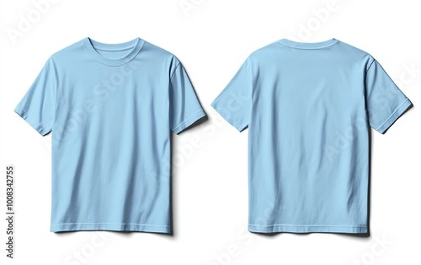 Fototapeta Front and back view mockup of a plain pastel pink tshirt on a white background, displayed side by side, smooth texture, realistic shadow effects, minimalistic design, sharp edges