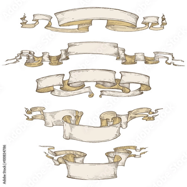 Obraz Hand drawing ribbon set.