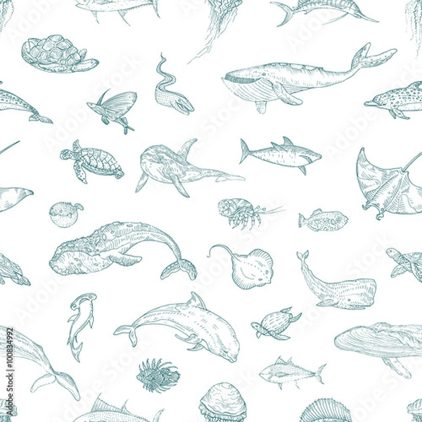 Obraz The seamless pattern of marine animals.