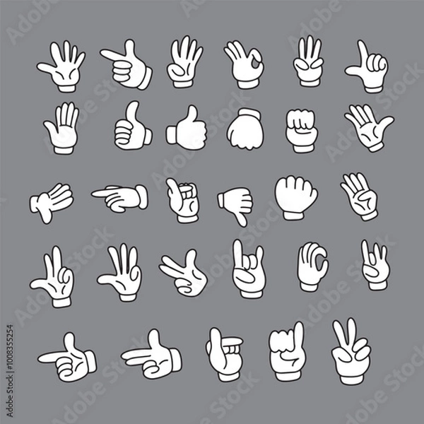 Fototapeta set of comic hand character element stock. outline black hand sign or symbol. one, two, three, four, peace, five, thumb, like hand