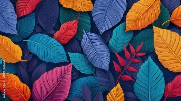 Fototapeta Stylized Leaf Patterns in Abstract Foliage, a captivating display of intricate textures and artistic designs, showcasing nature's beauty through imaginative interpretations.