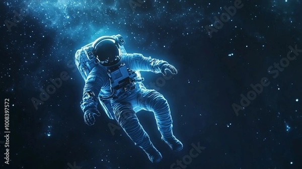 Fototapeta Astronaut floats in space, a lone figure against a backdrop of twinkling stars.