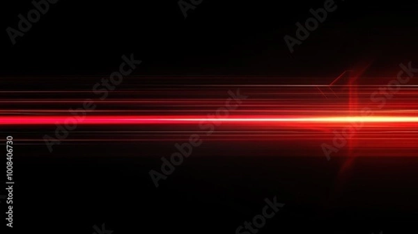 Obraz Red speed light horizontal straight line on black background 