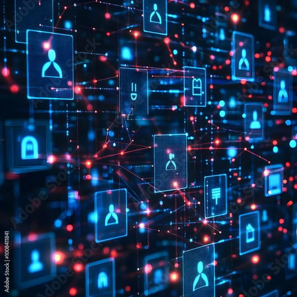 Fototapeta Abstract Illustration of Network Security with Data Connections