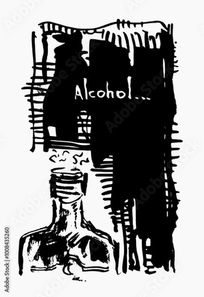 Fototapeta A sleek vector illustration of an alcohol bottle with the text "alcohol," suitable as an emblem for branding, bars, or projects related to Anonymous Alcoholics.
