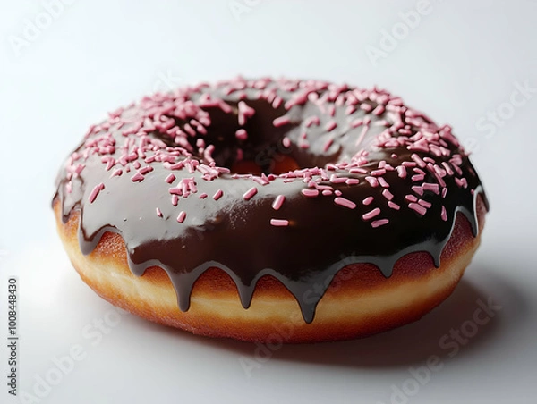 Fototapeta Delicious Chocolate Donut with Pink Sprinkles - 3D Illustration