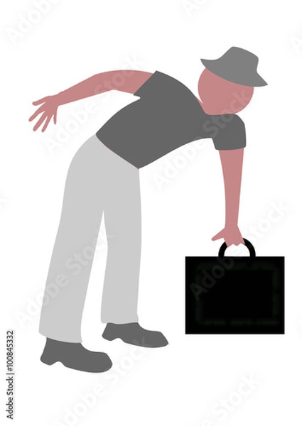 Fototapeta Man lifting a heavy suitcase