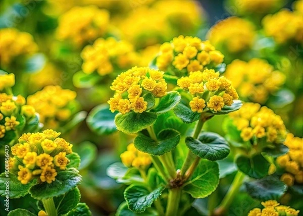 Fototapeta Delicate Berteroa Plant Blooming in Nature with Soft Green Leaves and Vibrant Yellow Flowers in Spring
