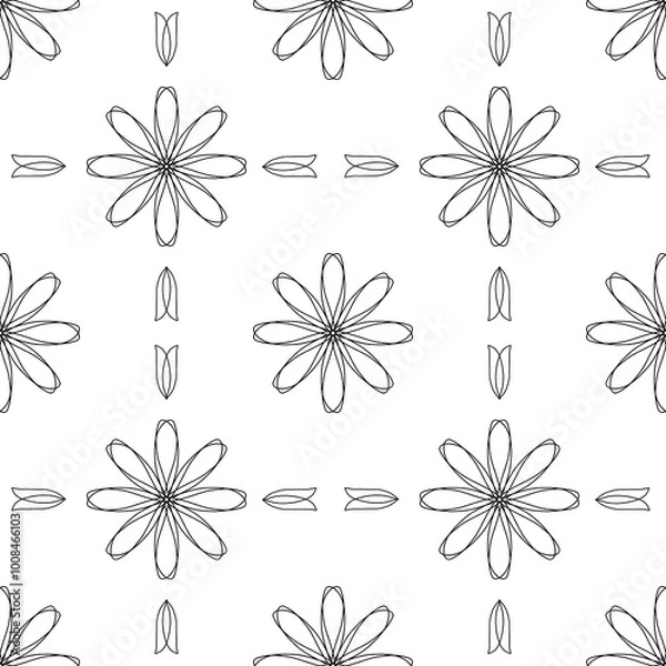 Fototapeta Flower pattern, black lines on a white background