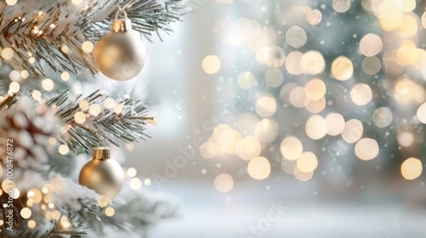 Fototapeta Cozy holiday living space adorned with a festive Christmas tree, twinkling lights, and a warm atmosphere, perfect for celebrating the joyous season with loved ones