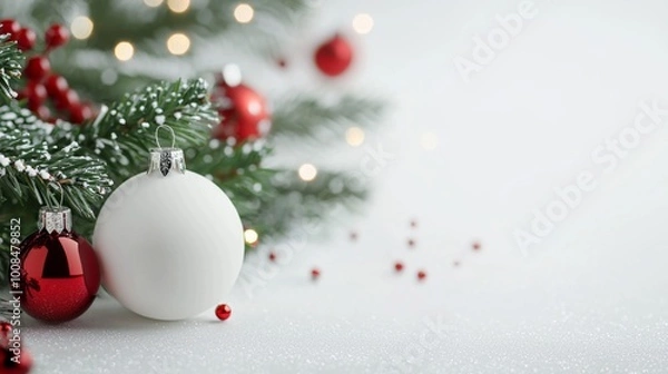 Obraz Elegant Christmas Tree, a close-up view of a beautifully decorated Christmas tree, set against a minimalist background, highlighting its festive charm and simplicity.