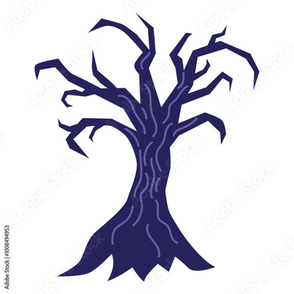 Fototapeta Scary crooked tree. Spooky Halloween festive element. Vector illustration in flat style
