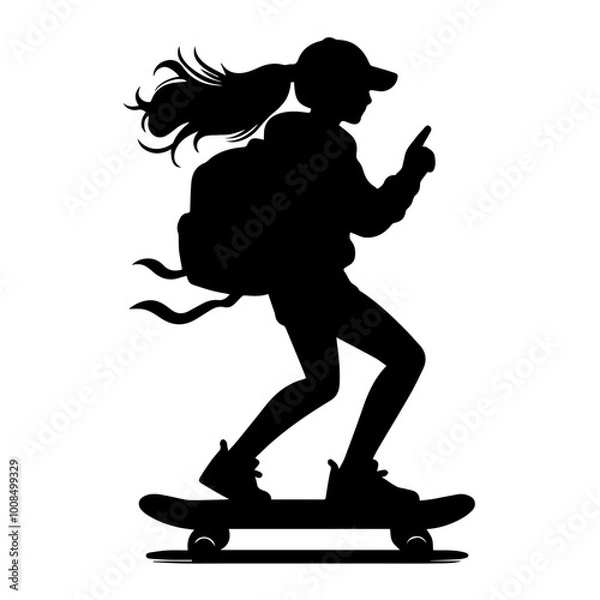 Fototapeta Girl roller skating on white background