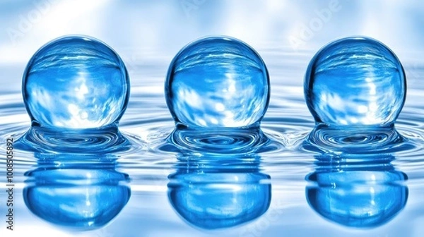 Obraz Raindrops falling through the air, captured in mid-motion against a blurred background -