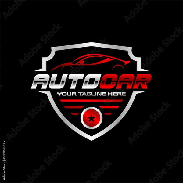 Fototapeta Automotive Car Logo with Shield Border. Auto Mobile Logo Template. Editable Vector