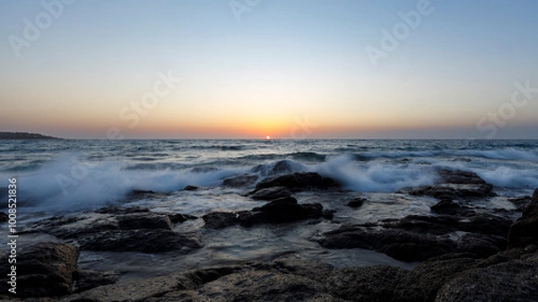 Obraz Sunset with waves in corse
