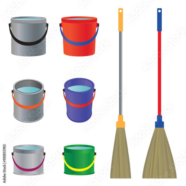 Fototapeta Mops and buckets.