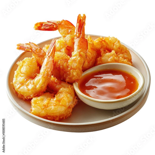 Fototapeta Crispy Shrimp with Dipping Sauce on Plate isolated on transparent background.  