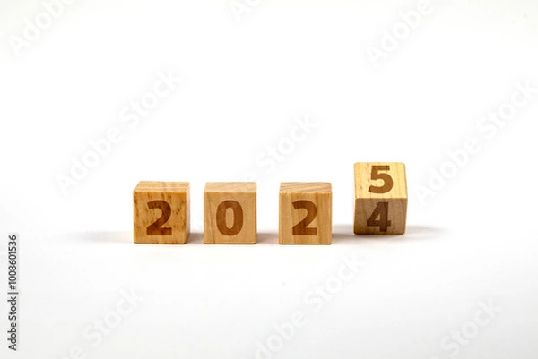 Fototapeta Wooden Blocks With 2024 2025 Number On Table	