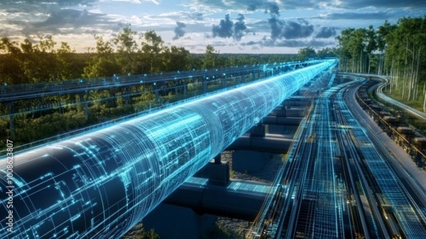 Fototapeta Digital Twin Technology for Oil Pipeline Monitoring