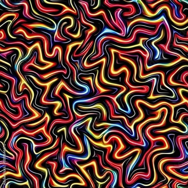Fototapeta Abstract Swirls of Colorful Lines on Black Background