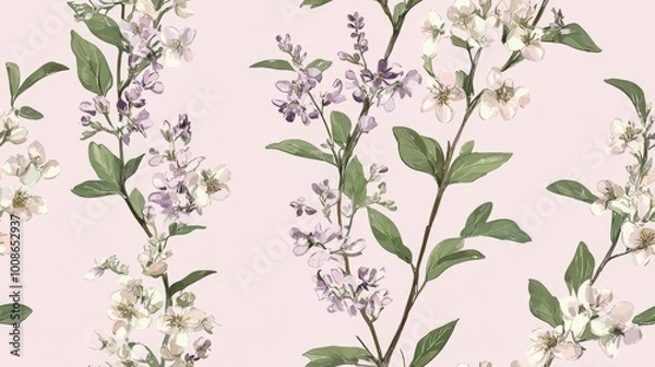Fototapeta Seamless floral pattern, abstract flower print in romantic vintage style. Elegant botanical design