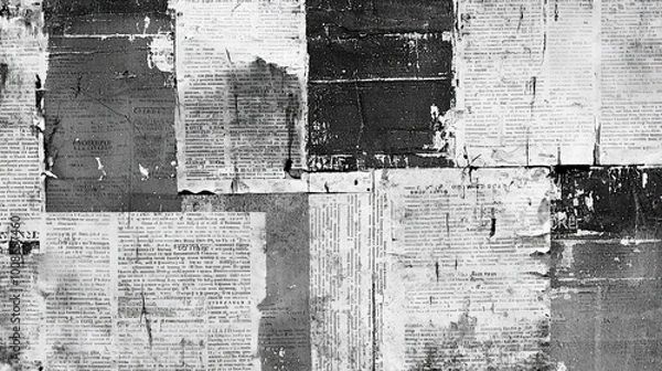 Obraz Old newspaper scraps on a wall