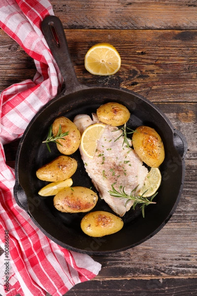 Fototapeta fish fillet and roasted potatoes