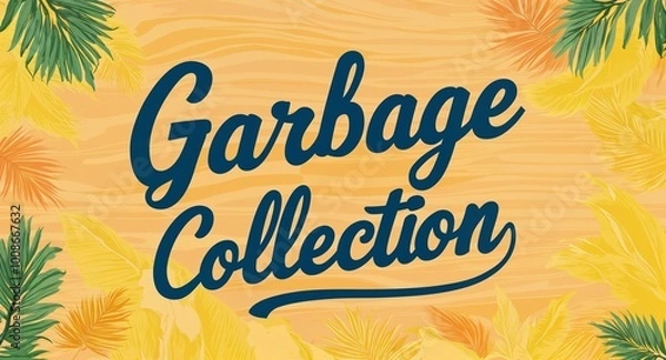 Fototapeta Garbage collection calligraphic word lettering on summer concept holiday design background