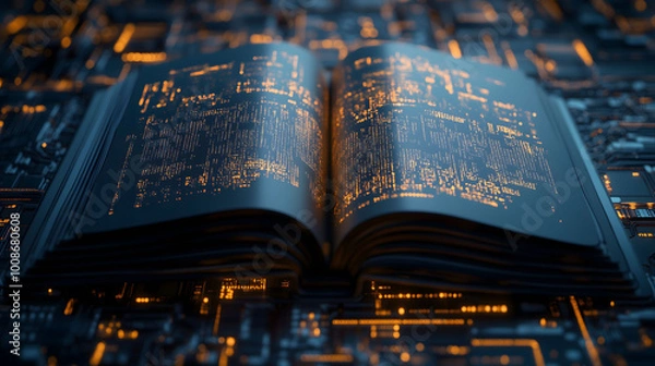 Fototapeta Open Book with Magical Glowing Symbols