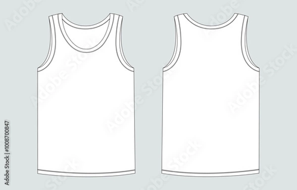 Fototapeta Tank Tops Technical Fashion flat sketch vector illustration template Front and back views. Apparel tank tops mock up for men's and boys.
