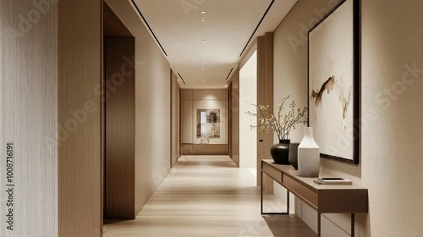 Fototapeta Modern Spacious Hallway in Neutral Tones