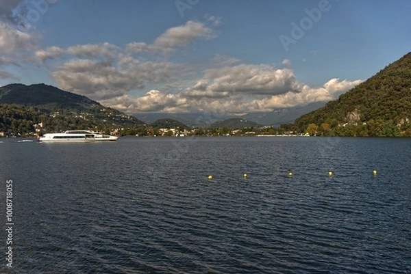 Fototapeta The scheduled boat on Lake Lugano in front of Caslano.