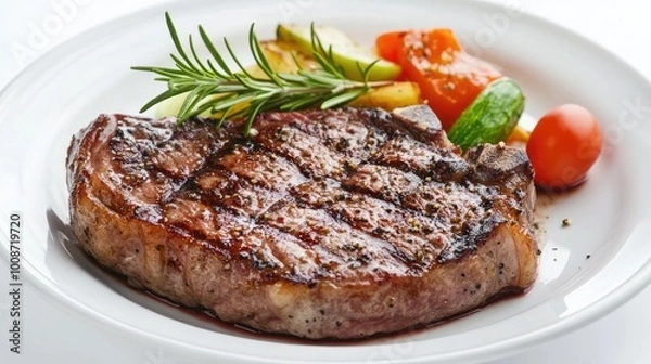 Obraz Grilled Steak with Fresh Vegetables on Plate