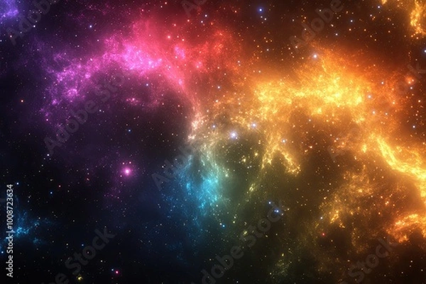 Fototapeta A cosmic rainbow galaxy background, with stars and nebulae glowing in vivid colors