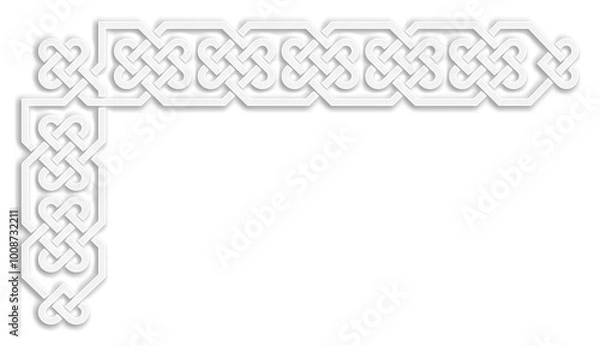 Fototapeta L-shaped frame with Celtic knots, white. Linear border made with Celtic knots, which looks like a plaster ornament, for use in St. Patrick's Day designs.