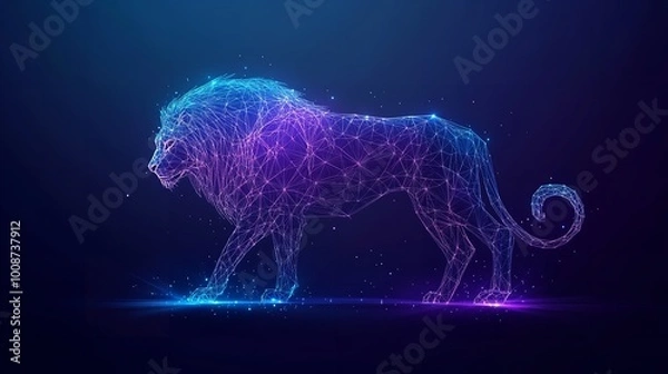Fototapeta Lion. Polygonal Wireframe Lion Silhouette on Gradient Background